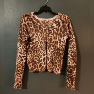 Camellia Angora Leopard Print Cardigan Size M
